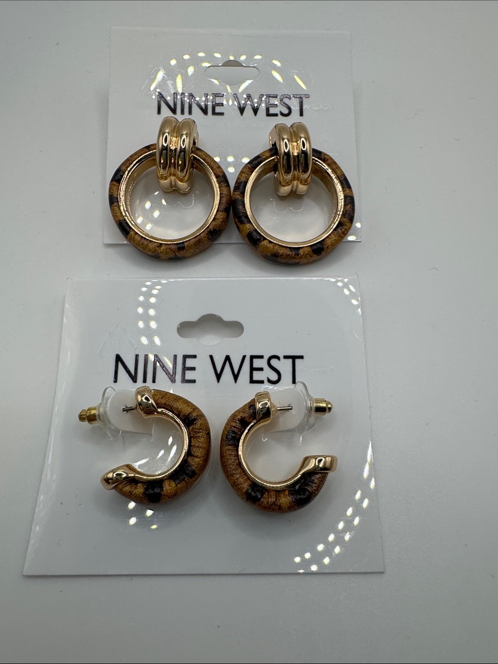 2 pairs of Nine West Gold-tone and Leopard Print Earrings